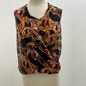 Trina Turk Black and Brown Chain Print Blouse
